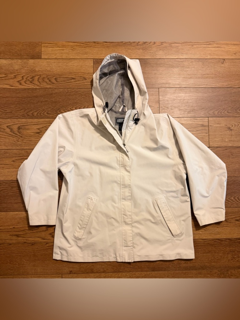 Lands End Gore-Tex Rain Jacket Womens‎ XL 18-20 Cream Hooded Waterproof Coat